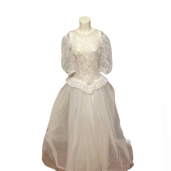 Gunne Sax | Dresses | Vtg Gunne Sax By Jessica Mcclintock Lace Sequins  Double Tulle Wedding Dress Sz 7 | Poshmark